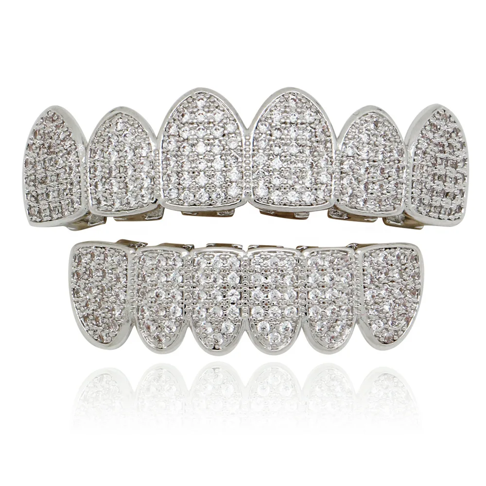 

iced grillz set hip hop teeth braces vampire fangs cubic zirconia micro paved bling teeth grilz, Picture