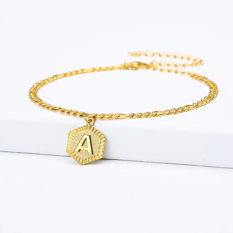 

For Women Stainless Steel Anklets Extender Gold Chain Alphabet Foot Accessories Jewelry A-Z Initial Letter Anklet, Gold color