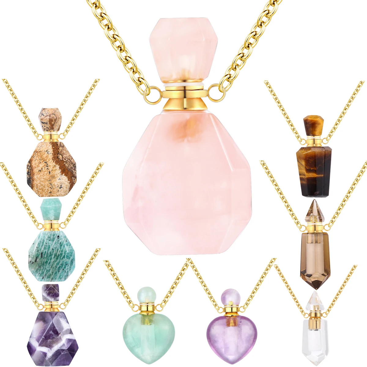 

Aromatherapy charms women necklace small pendant custom perfume bottle bottles crystals rocks stones in bulk