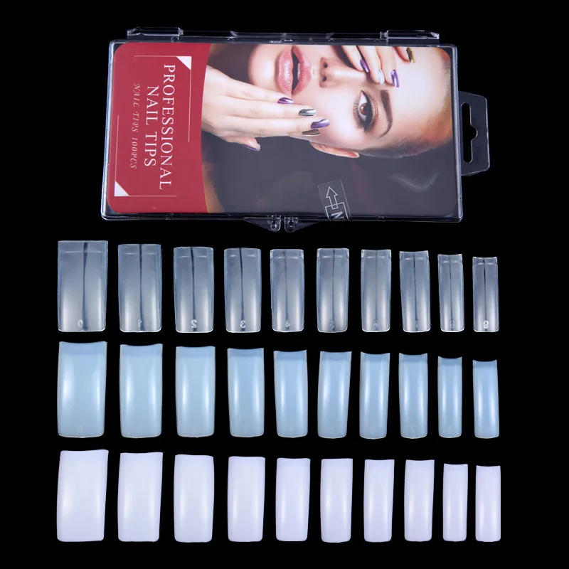 

New boxed french square false nail tips half cover false french finger acrylic gel UV nail tools, White/natural/clear