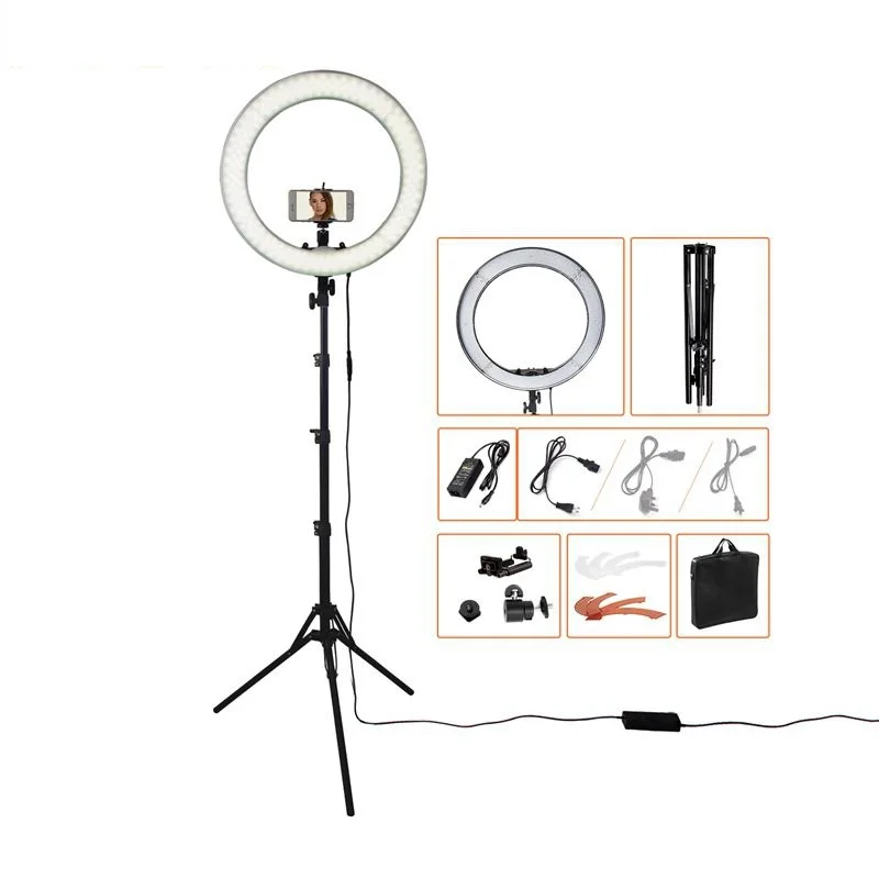 

FOSOTO 18inch 18" high quality Selfie LED Ring light Makeup Ring Light RL-18 With tripod floor stand Photography, Black