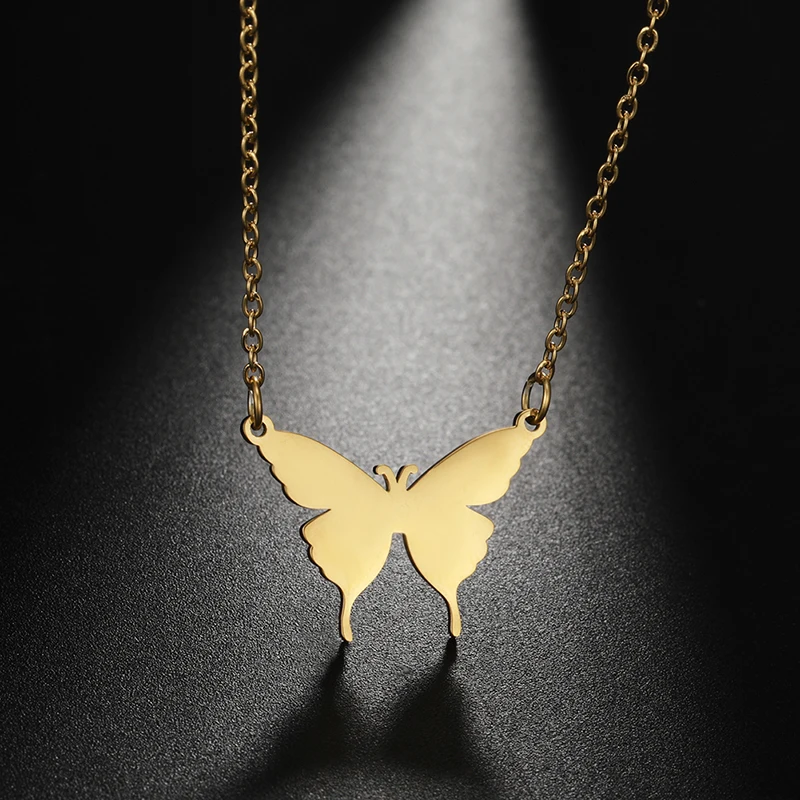 

Trendy Butterfly Necklace For Women Gold Plated Cute Butterfly Pendants Necklace Choker Stainless Steel Butterflies Wholesale, Steel color,gold,rose gold