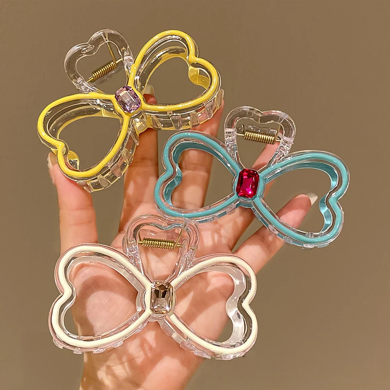 

Fashion Bowknot Acrylic Hair Claw Clips Butterfly Transparent Hair Accessories For Kids Hollow Color Girl Hair Claws For Makeup