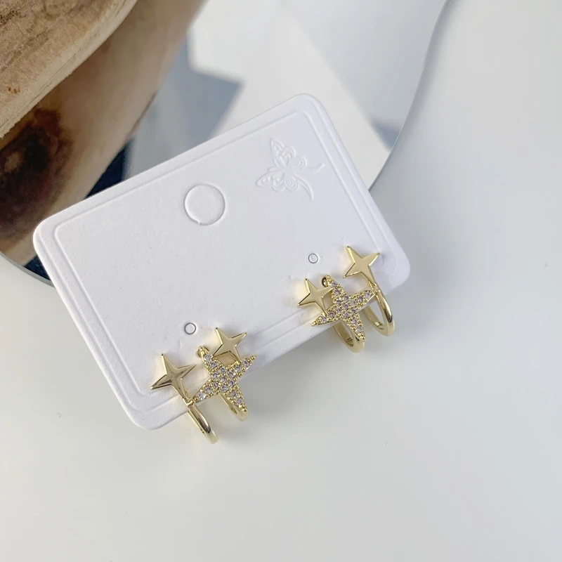 

Vershal Gold Plated Elegant Four-pointed Star Shape Diamond Stud Earrings Jewelry For Women, Picture shows