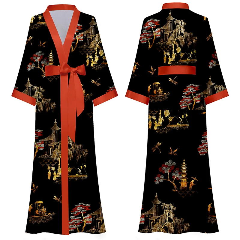 

2022 new designs kimono silk luxury robes women