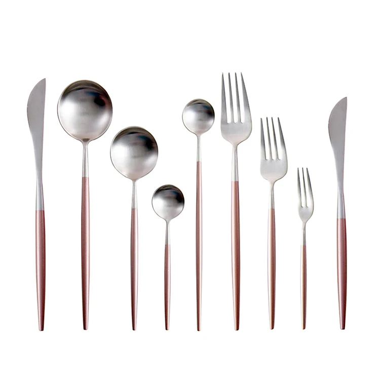 

Wholesale Luxury Wedding Dinnerware Silverware Fork And Spoon Cutlery Set With Pink Handle, Pink sliver