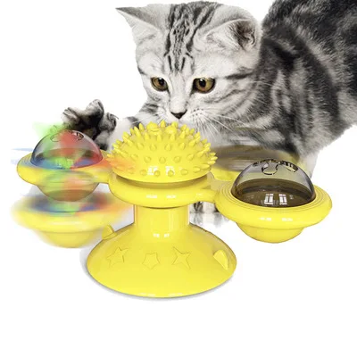 

hot sale LED Glow Ball Self Grooming Brush Massage Comb Catnip Toys Turntable Windmill toys for cat cat toys with catnip, Blue, green, red