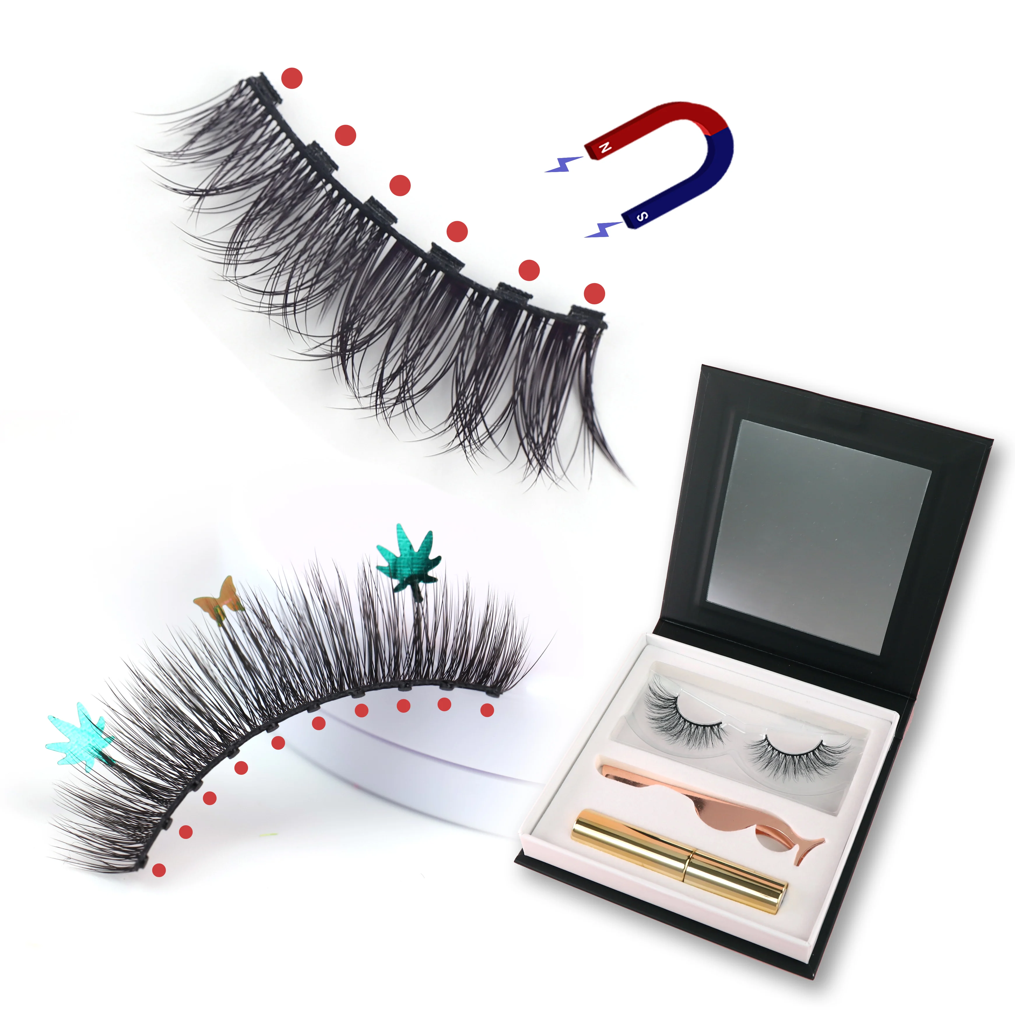 

ready to ship eyelash vendor magnetic lashes with free packaging box, Black