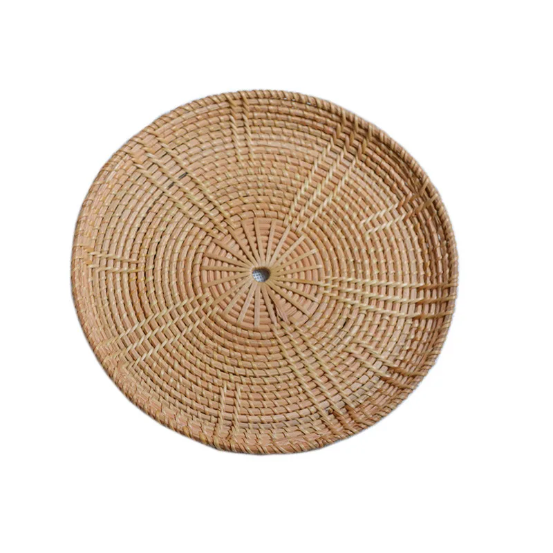 

Hot Selling Rattan hand woven fruit storage Coasters round serving wicker tray for Multi-purpose home Decoration, Natural