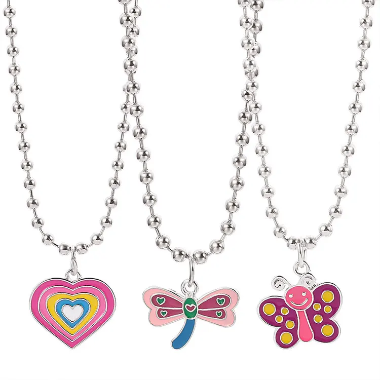 

New Arrival Rainbow Color Heart Necklace Hot Girl Butterfly Necklace Fashion Tiktok Y2K Necklace for Teen Girls, Pink,purple,yellow,blue
