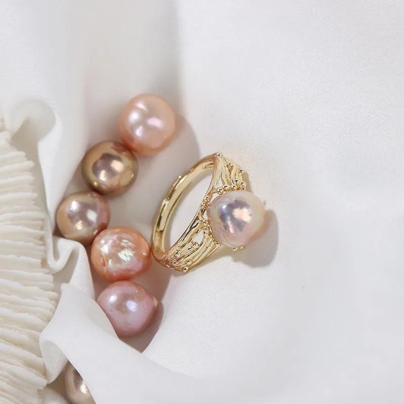 

Color Edison Baroque Ring Retro Versatile Light Freshwater Pearl Luxury Natural Original Design Women's CLASSIC Pearl 9- 10MM