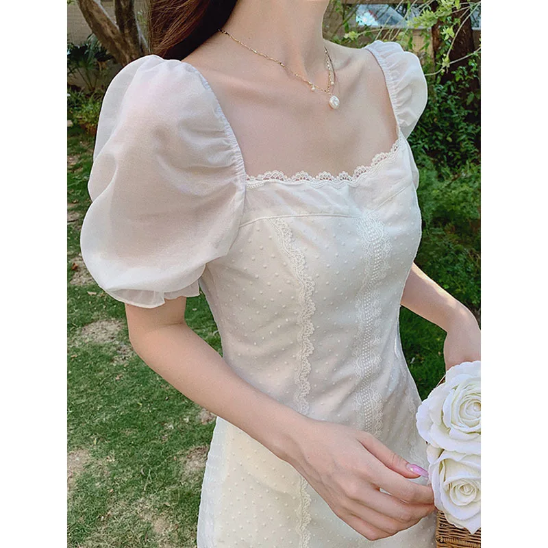 

Retro Best Friend Dress Salt Sweet Dress Summer New Waist Bubble Sleeve Fairy Skirt Chic Gentle