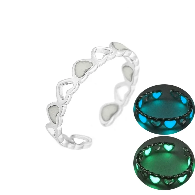 

Adjustable Hollow Heart Luminous Glowing Ring Glow In Dark Rings Women Friends Gift Vintage Fashion Jewelry Halloween Ring