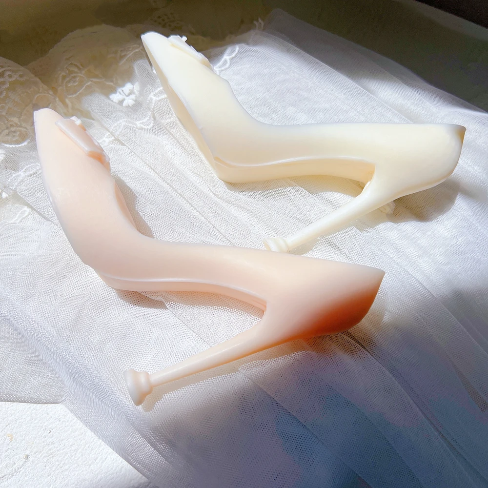 Women's Point Toe Shoe Wax Silicone Molds Female Pump Quinceanera Decoration Tool Lady Logo High Heel Shoes Silicone Candle Mold