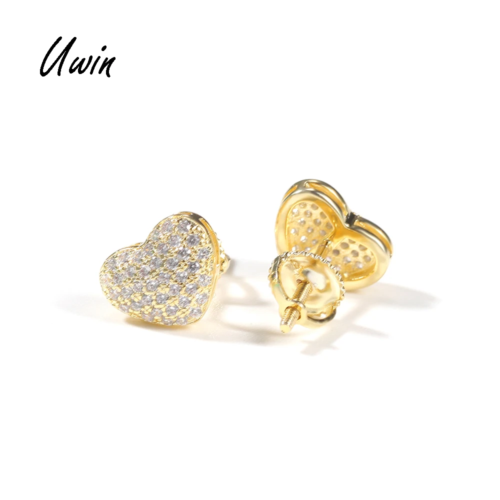 

UWIN S925 Stud Earrings Small Heart Shape CZ Earrings Wholesale Ready ro Ship 925 Sterling Silver Jewellery