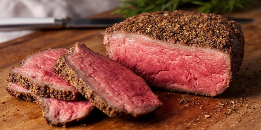 Perfectly seared steak served on a plate