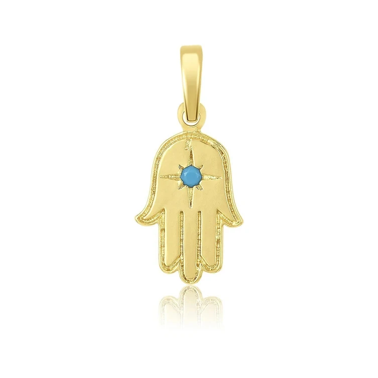 

Gemnel New jewelry hamsa hand 925 silver turquoise fatima eye charm necklace