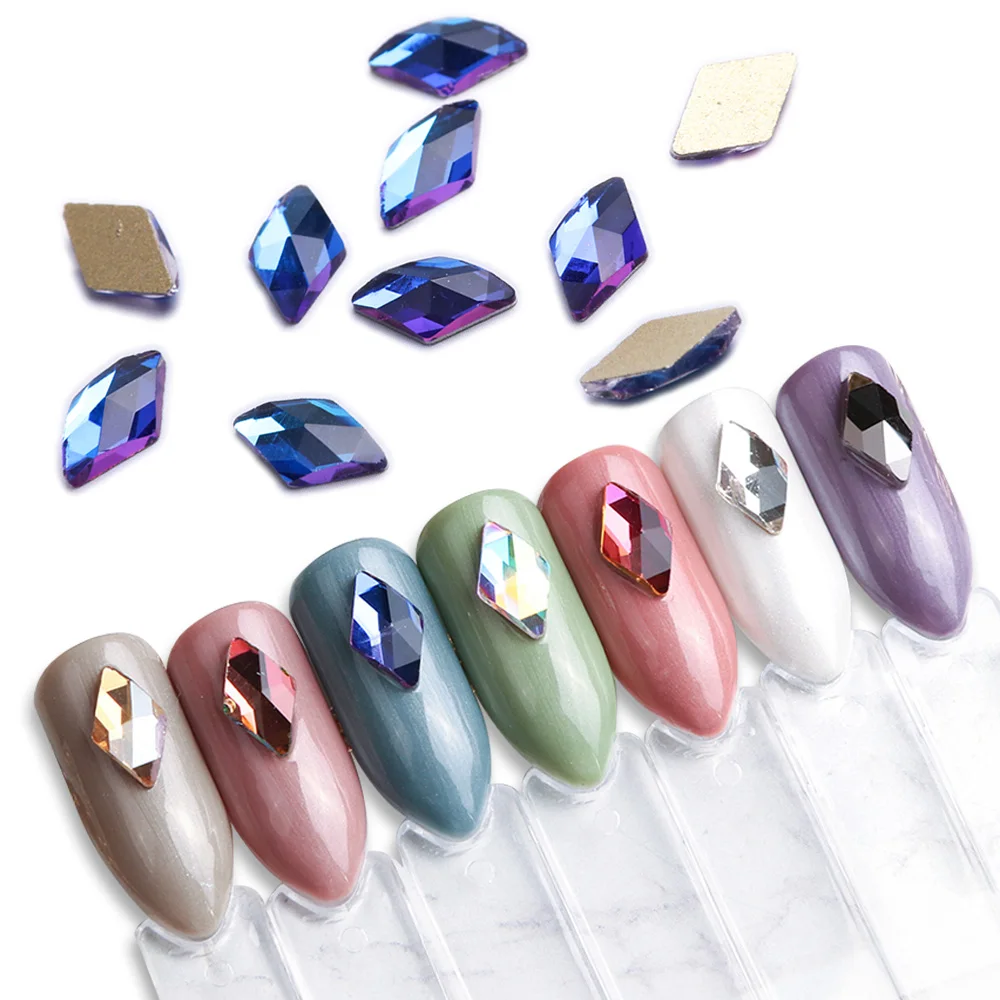 

10pcs Rhombus Rhinestones Crystals Flatback Glass Stones Manicure Nail Art Decoration Charms Gem Jewelry Accessories JI717, Black/champagne/purple/blue/flame/white/ab