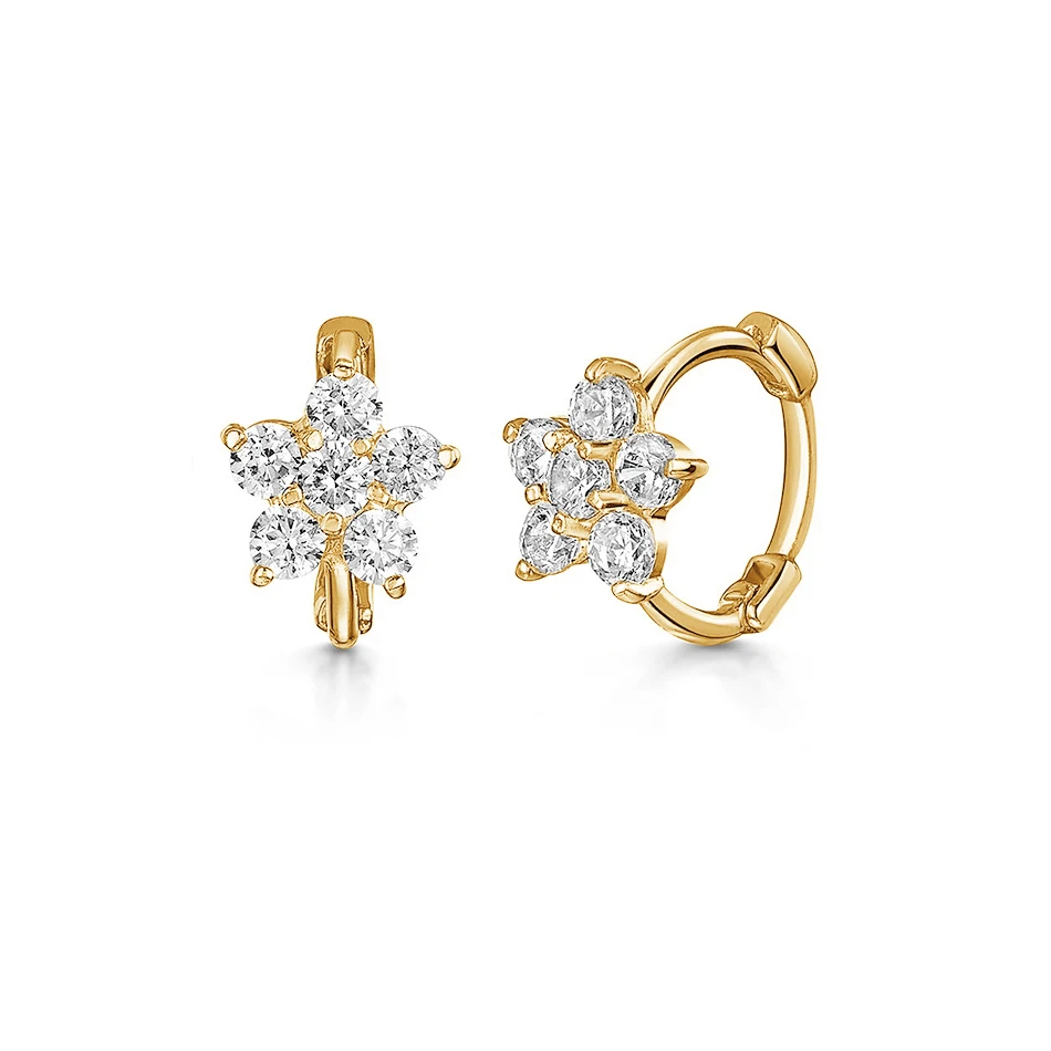 

fine jewellery 925 sterling silver jewelry for women 18k gold plated cubic zircon flower hoop earrings