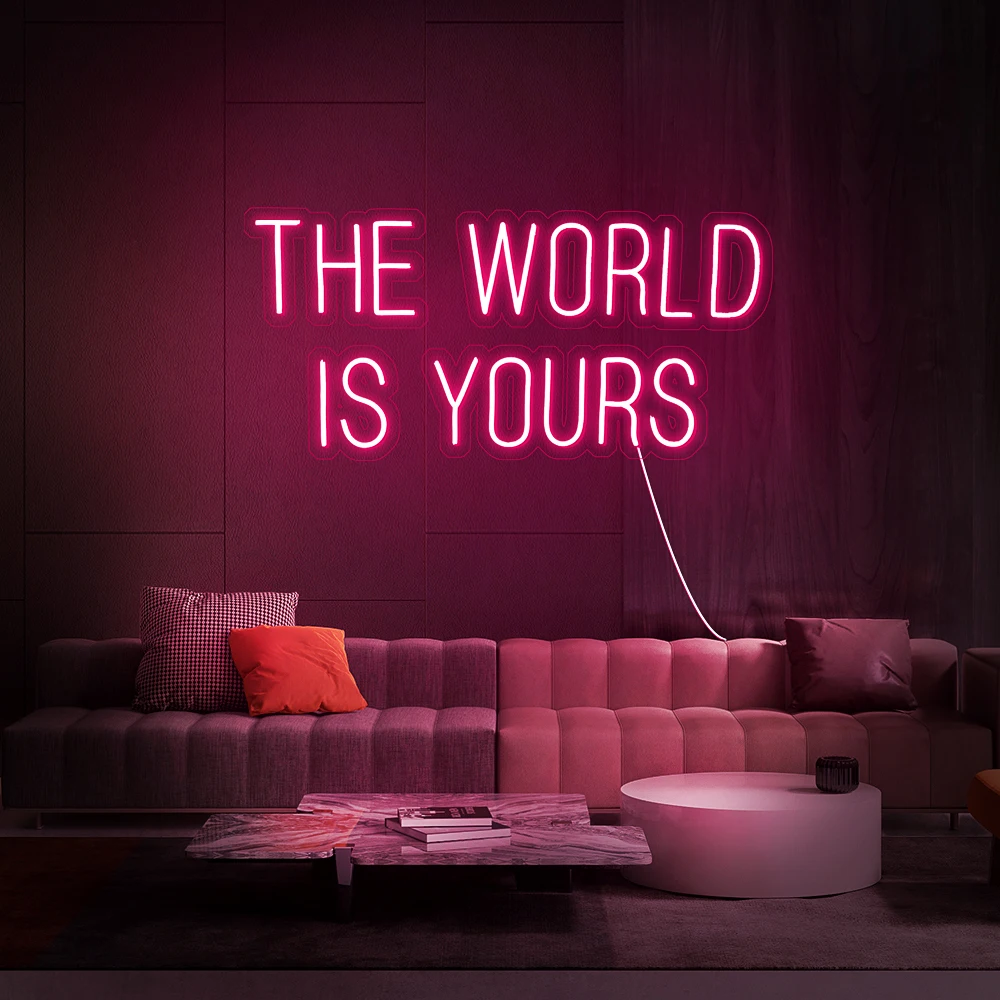 

Rebow Free Shipping Dropshipping 50CM Width 9 Colors The World Is Yours Wedding Custom Wall Letter Led Light Neon Sign