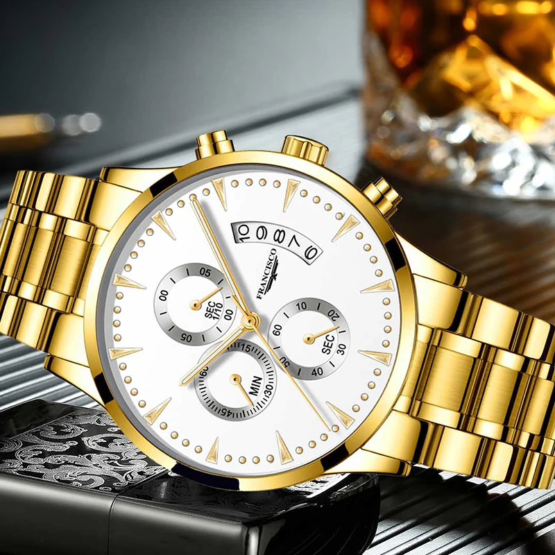 

2020 Francisco Wholesale Watch in Bulk Cheaper Price Chronograph Quartz Waterproof Sapphire Mens Stainless Steel Band Watch