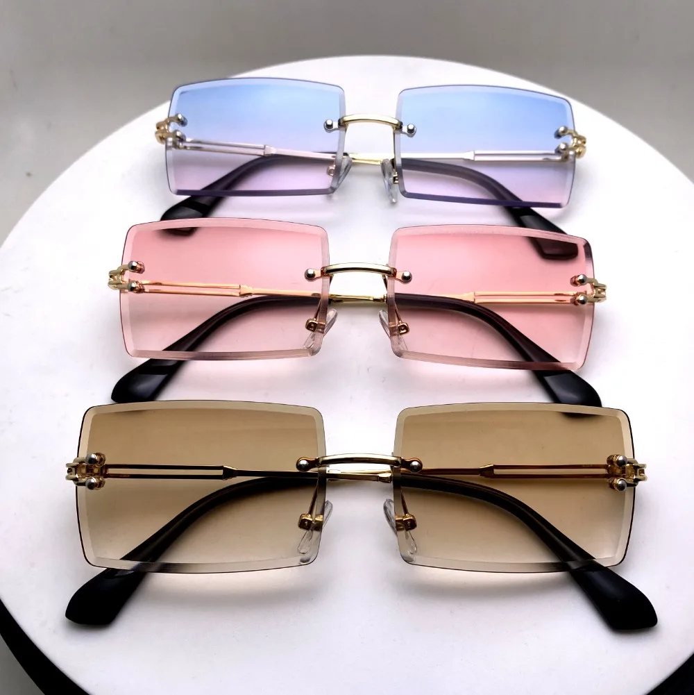 

2021 Sunglasses-river Optical Women Square Retro Shades Fashion Small Rectangle Mans Rimless Sun Glasses