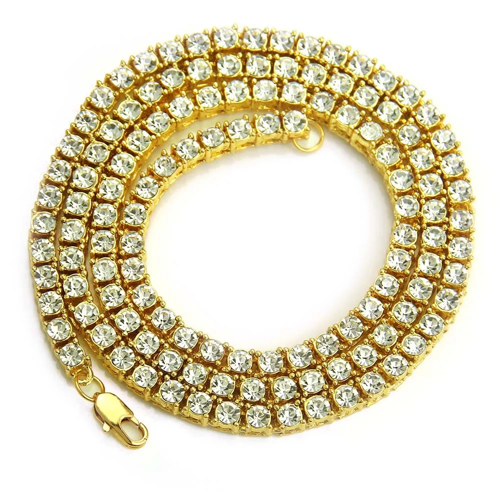 

Fashion Gold Plated CZ Cubic Zirconia Tennis Chain Necklace Bling Bling Rhinestone Crystal Tennis Chain Necklace, Picture color