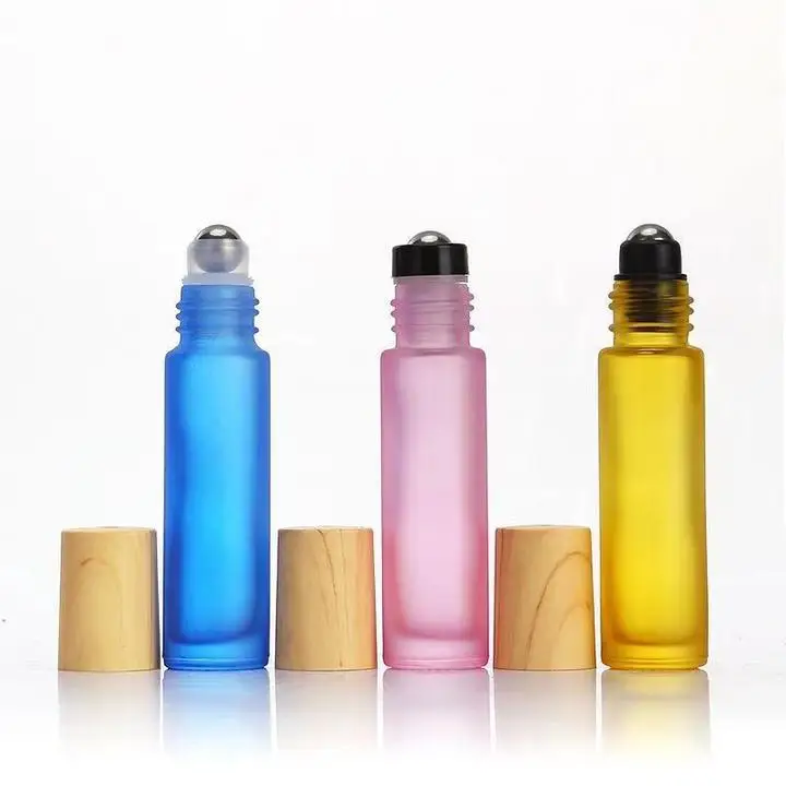 

5ml 10ml Roller Bottle for Essential Oils Empty Colorful Pink Frosted Glass Roll-On Vials with Stainless Steel Roller Ball