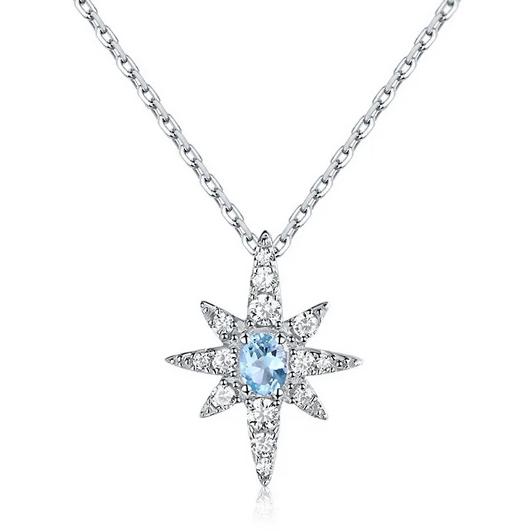 

Luxury Blue Topaz Pendant Sterling Silver North Star Necklace, Picture