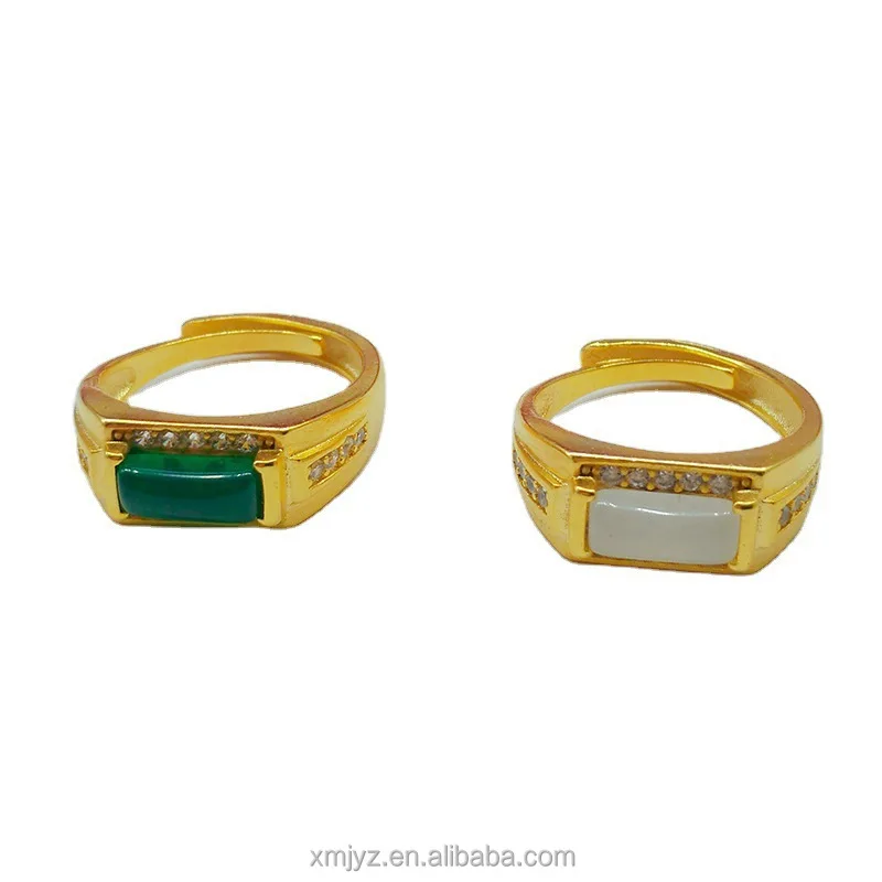 

Diamond-Embedded Gem Ring Brass Gold-Plated Chalcedony Bracelet Couple's Imitation Gold Open Ring Gold Shop Direct Wholesale