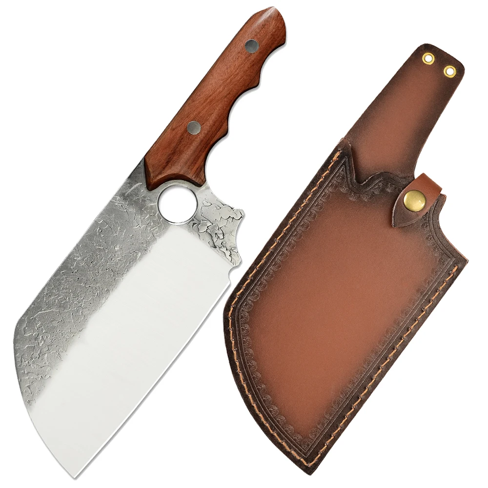 

Amazon Hot 7.5 Inch Serbian Butcher Poultry Outdoor Camping Leather Sheath Big Hunting Forged Knife Set Bone Knifes Stainless