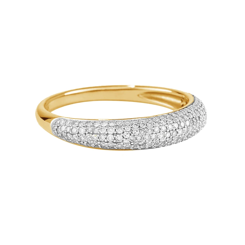 

minimalist jewelry 925 sterling silver wholesale 18K gold plated pave diamond thin dome ring for women