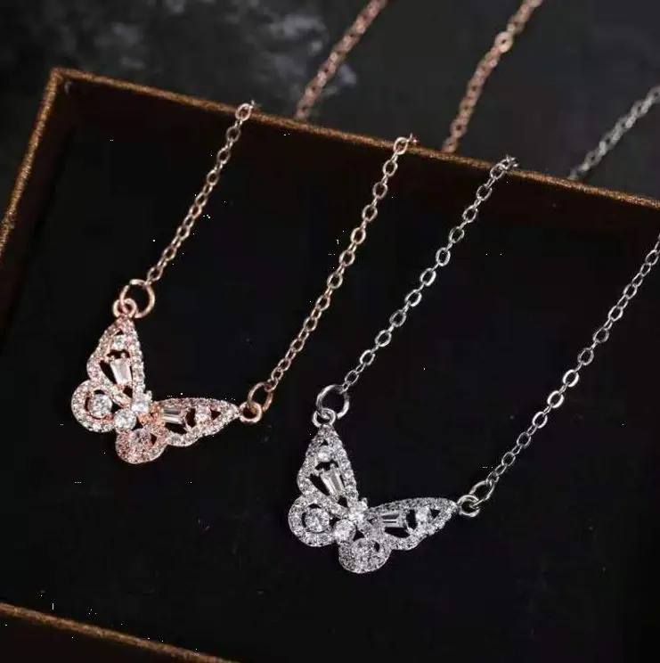 

2021 rose gold butterfly necklace micro inlaid zircon exquisite necklace female