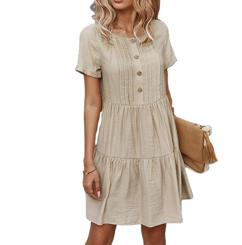 

New collection women's solid color casual short sleeve comfortable cotton dress
