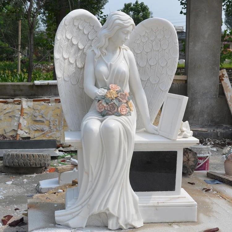 
Cheap hand carving polished marble tombstone sleeping weeping angel statue 