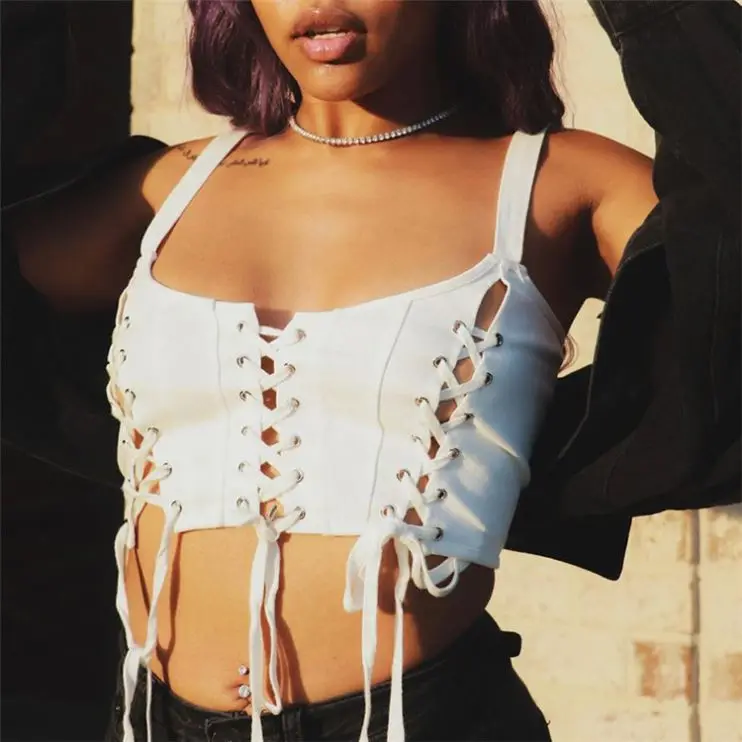 

D96770 Hot Sale Suspender Lacing Fashion New Spring Outfits Trendy Womens Clothing Women Top 2021 Sexy Woman Crop Tops