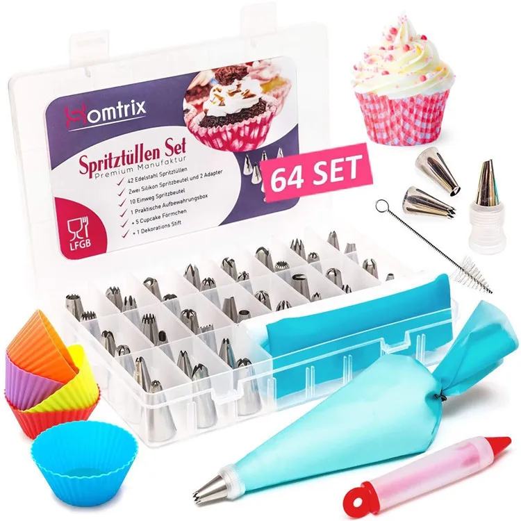 

64pcs Piping Nozzles Sets Cake Piping Tips Decorating Nozzle Cupcake Kit Pastry Bag Baking Tool Stainless Steel Make Cupcake
