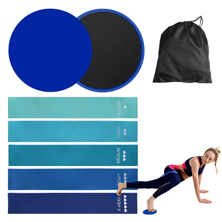 

Amazon Hot Sale Anti Slip Mini Rubber Resistance Band With Foam Slider Discs Set
