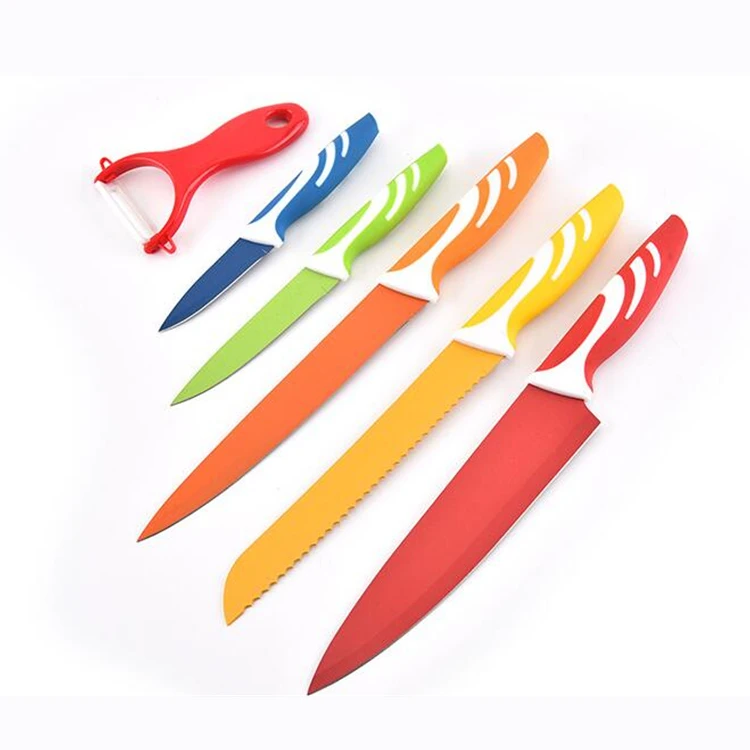 

Top Selling Cheap Set 6pcs Stainless Steel Colorful Kitchen Knives Set with Gift Box, As shown