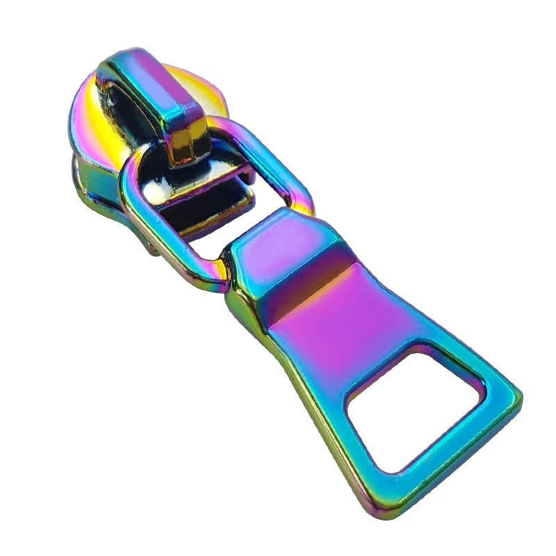 

New design clothes zipper pulls colorful plating custom made slider zipper metal zip head for luggage, Green bronze,etc