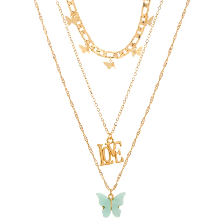 

Fashion exaggerated street shooting big thick chain net red butterfly pendant multilayer necklace