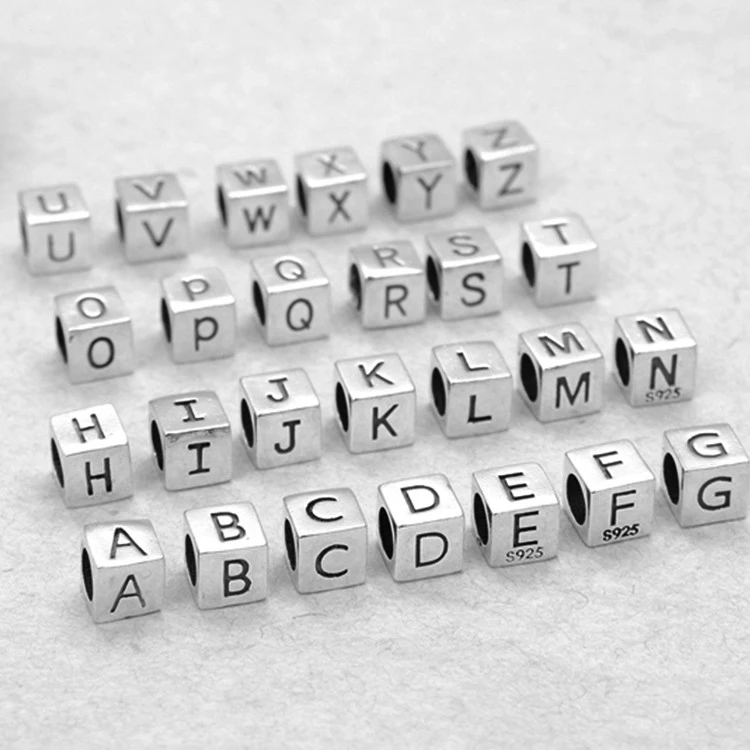 

DIY jewelry 925 sterling silver alphbet letter bead metal logo beads for bracelet necklace making