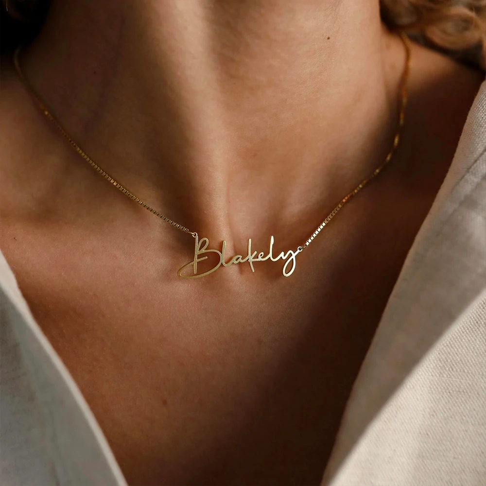 Drop shipping  Personalized Custom Stainless Steel 14K Gold Plated Box Chain Name Necklace For Women