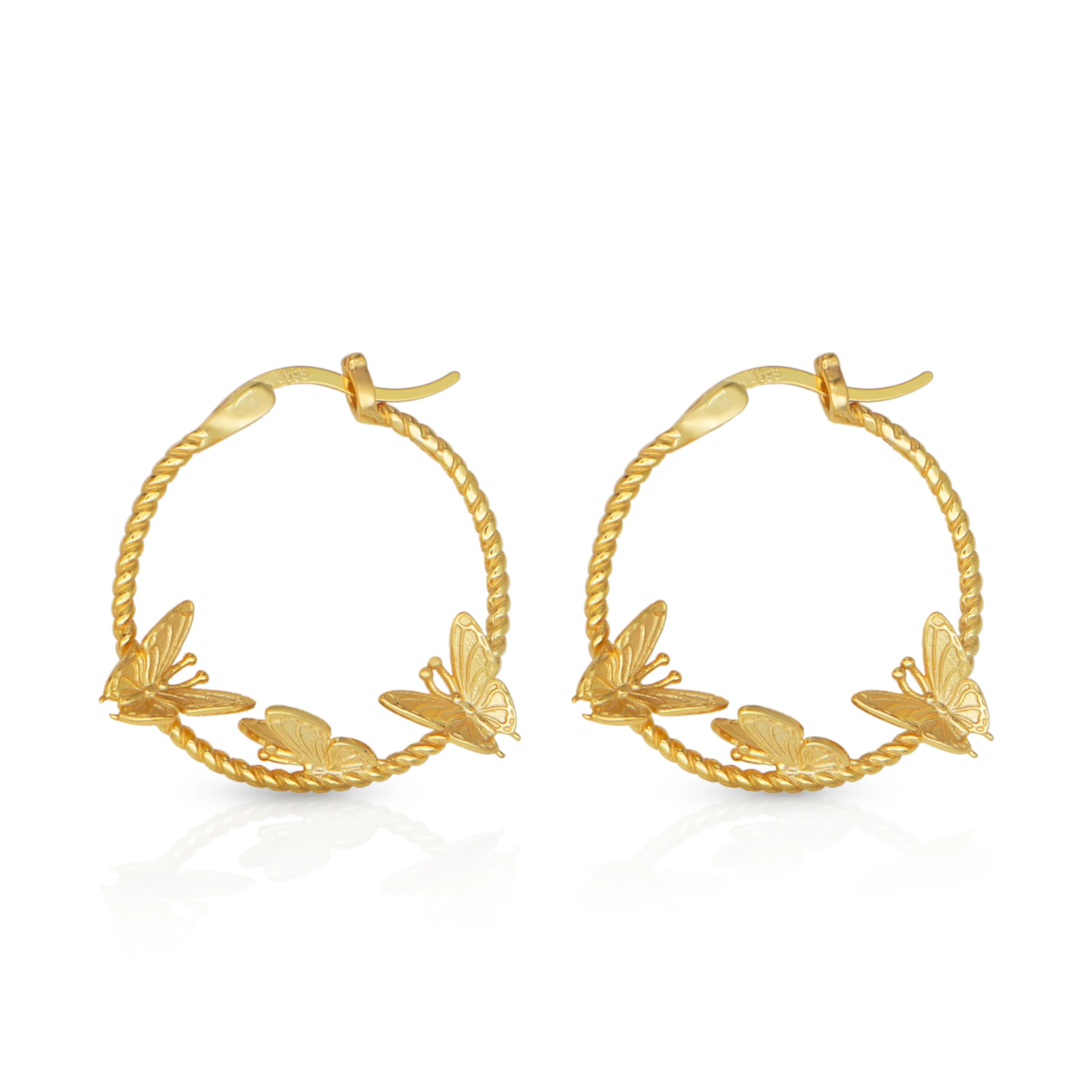 

Chris April Fashion 925 Sterling Silver Gold plated Butterfly hoop Earring for women
