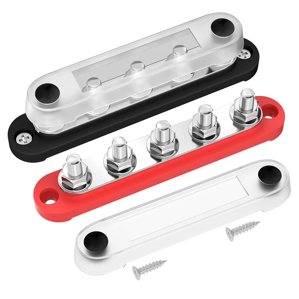 

150A Car Bus Bar Power Terminal Blocks 5x 5/16" (M8) Studs Heavy Duty DC Bus Bar With Cover For Car