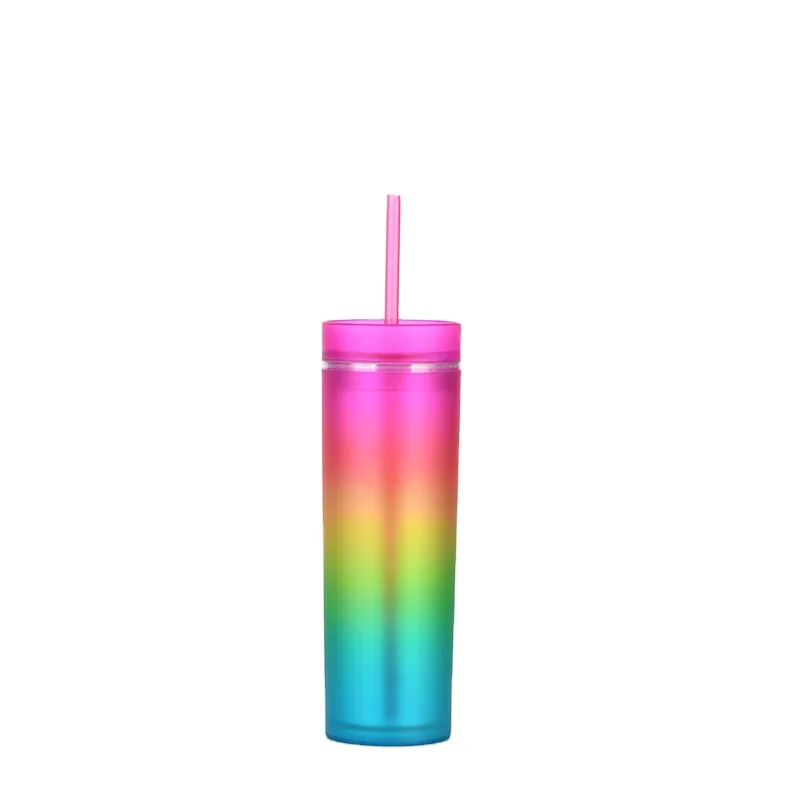 

Capacity 16oz double wall straight sublimation plastic skinny tumbler gradient acrylic tumbler mug new design colorful