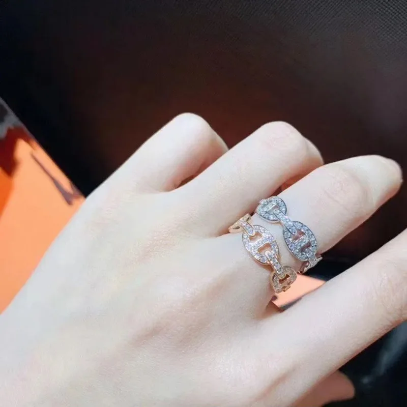 

Full Diamond Simple Pig Nose Chain Grain Opening Adjustable Zircon Ring Female Ins European And American Jewelry Ring Rings