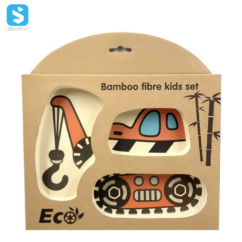 

2020 Popular Kids Cartoon Bamboo Tableware Set with Spoon Fork Eco-friendly Child Dinner Plate