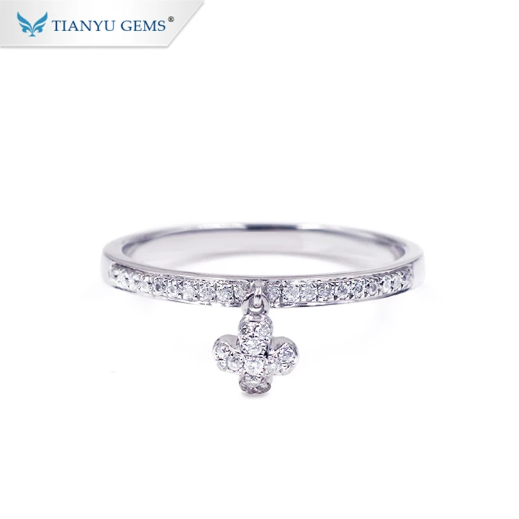 

Tianyu gems simple and elegant design cross shape moissanite diamond white gold ring