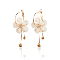 

Yiwu Free sample Sweet temperament five petals flower long section jewelry camellia flower diamond hoop earrings for lady